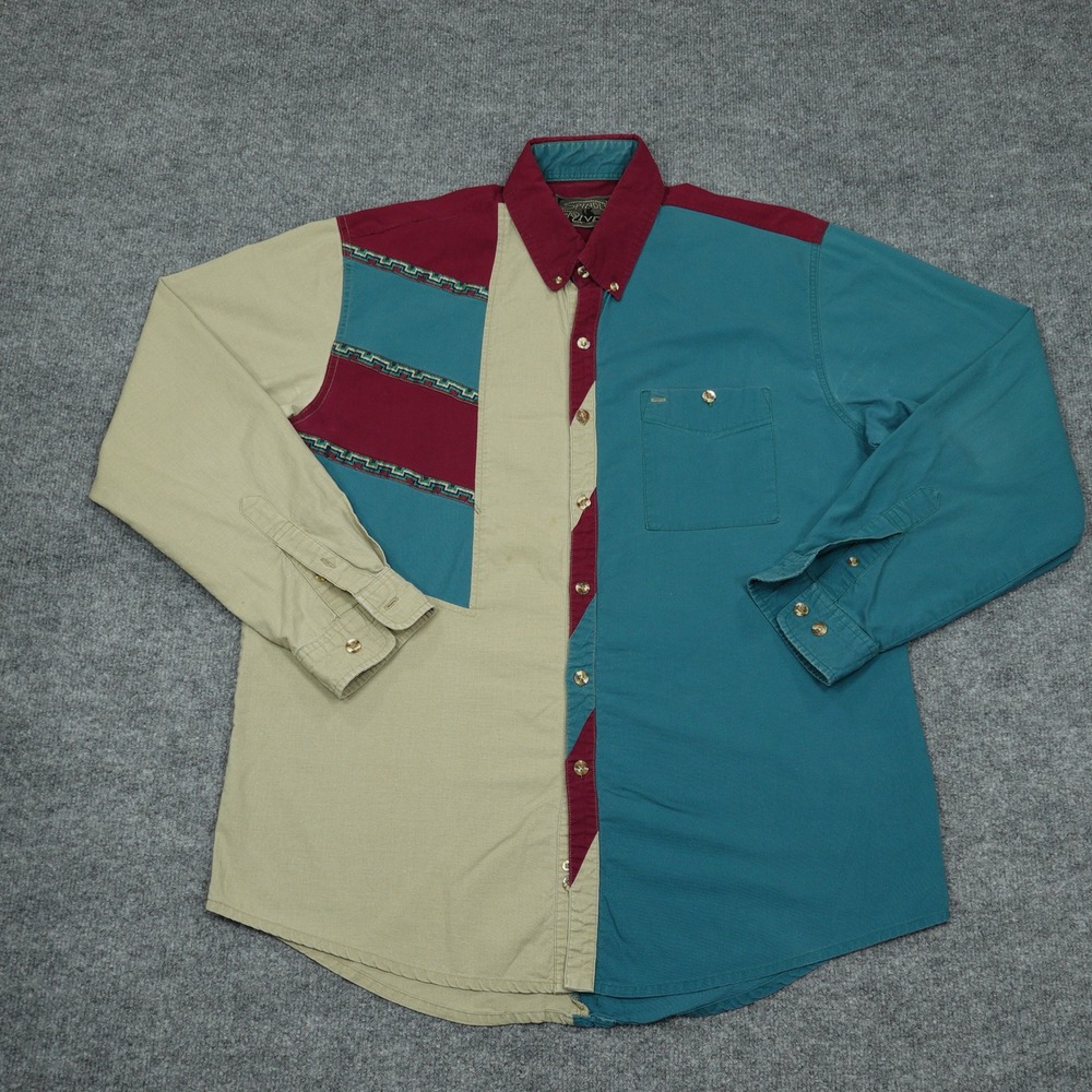 Vintage Spindle River Classic Shirt Men XL Green Colorblock Western Southwestern